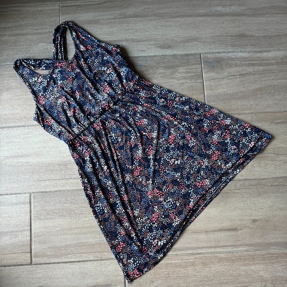 Kaileigh Floral Mini Dress - Navy Blue with Pink & White Florals - Women's Large